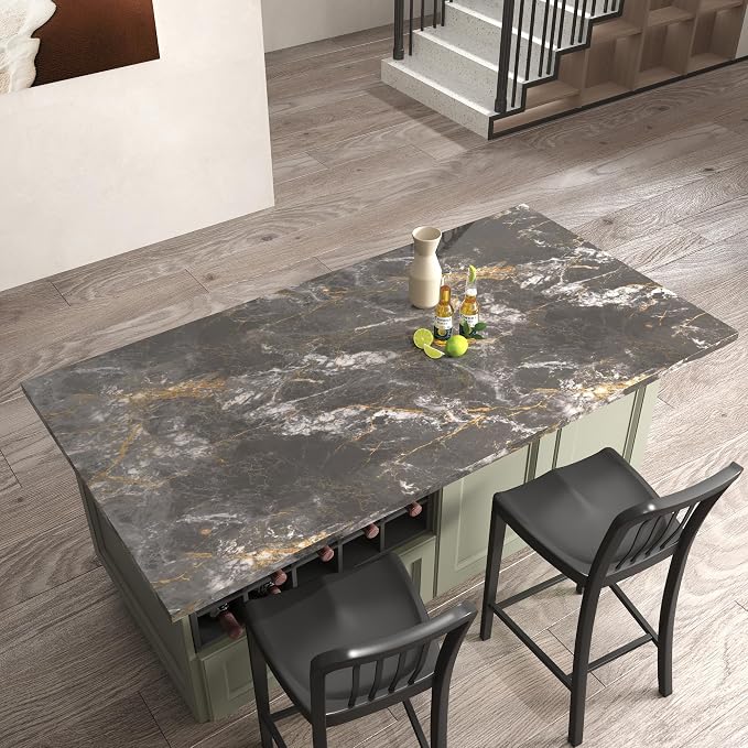 BAYYA 48"x80" Extra Wide Marble Contact Paper Grey/Gold Glossy Marble Wallpaper - Image 9