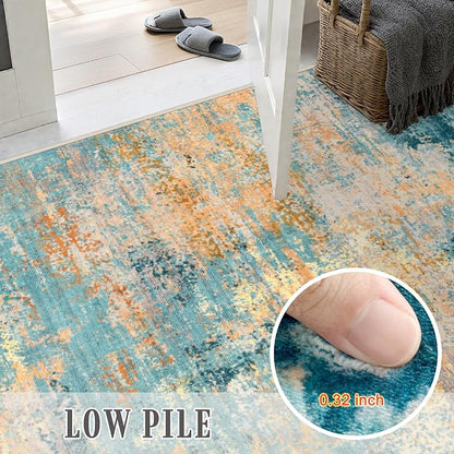 Area Rug Living Room: 8x8 Modern Washable Soft Carpet Rosy Haze | - Image 7