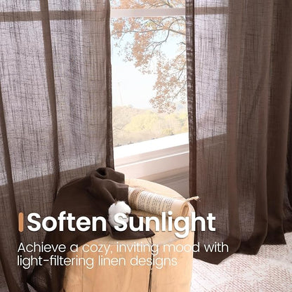 BGment Brown Linen Curtains 40 Inch Length, Short Drapes - Image 5