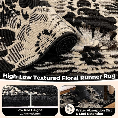 Findosom Hallway Runner Rug 2x7, Non Slip High-Low Textured Floral Washable - Image 6