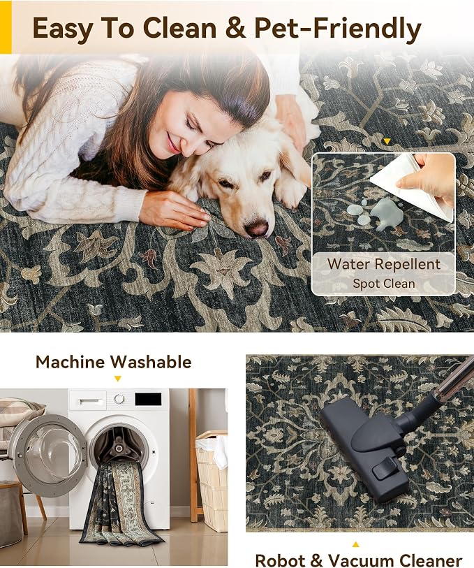 RELEANY Washable Area Rug, Large 9'x12', Water Repellent, Pet Friendly - Image 4