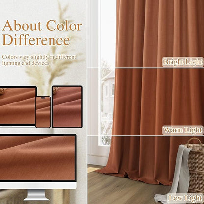 Terracotta 100% Blackout Curtains 108 Inch Length 2 Panels Set Fall Curtains - Image 7