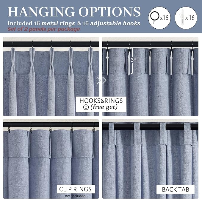 Linen Pinch Pleated Dusty Blue Sheer Curtains 96 Inches Long Living Room - Image 6
