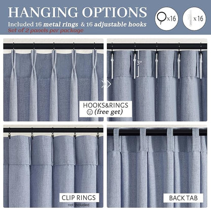 Pinch Pleated Linen Greyish Blue Sheer Curtains 84 Inches Long - Image 6