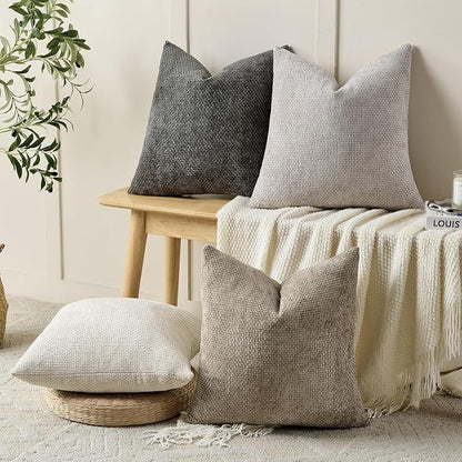 Volcanics Boho Throw Pillow Covers 20x20 Set of 4, Neutral Chenille Decorative - Image 3