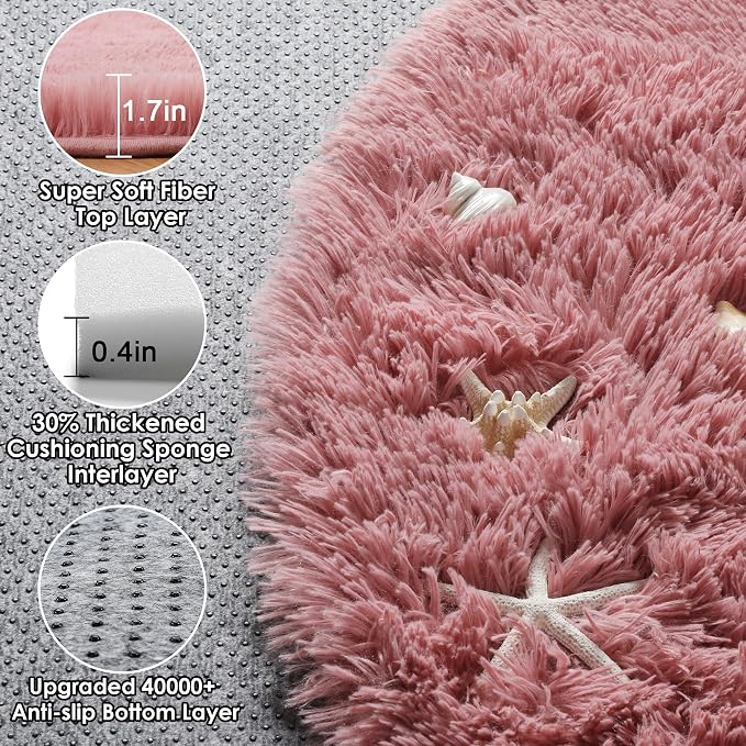 Blush Round Rugs 6ft for Living Room Bedroom, Fluffy Circle Area Rug for Kids - Image 2