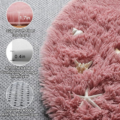 Blush Round Area Rugs 5ft, Soft Bedroom Circle Rug Mats - Image 2