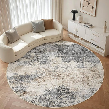LOONGRUG Round Rug 10x10 Washable Circle Large Neutral Modern Abstract Rug | - Image 7