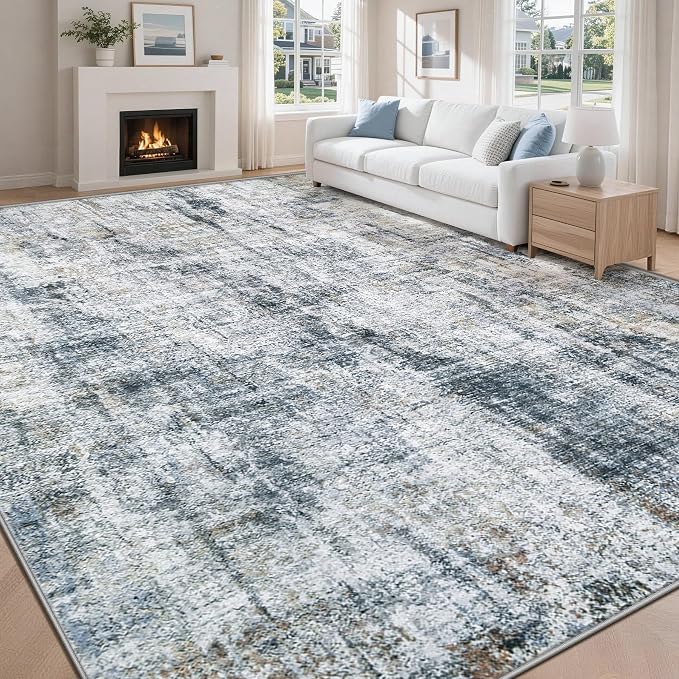9x12 Area Rugs Washable Rug: Abstract Neutral Rugs Modern Non Slip Area Rug by MXSANYOORUG