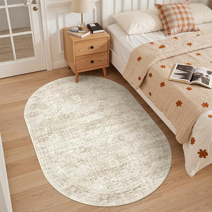 3x5 Oval Rug for Bedroom, Washable Area Rug, Living Room, Neutral Rug, Stain - Image 4