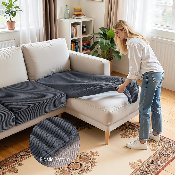Hokway Chaise Cover and Couch Cushion Covers Set, Separate Sectional Sofa - Image 5