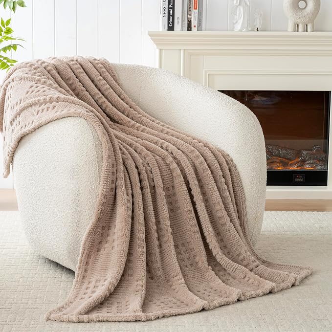 60x80 Inch Waffle Brown Twin Blanket -Fluffy Fleece, Neutral Tan Color - Image 7