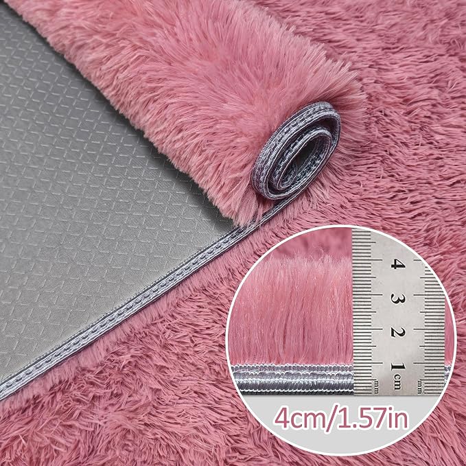 2x8 Bedside Area Rugs for Bedroom Soft Fluffy Shag Blush Pink Rug for Hallway - Image 5