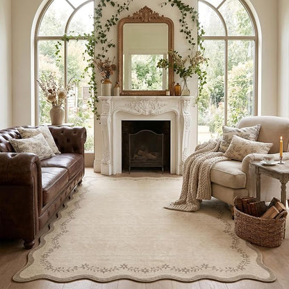 GarveeHome 5x7 Scalloped Area Rug Jute Washable Bedroom Living Room Rug | Soft by GarveeHome