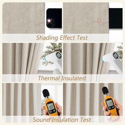 100% Blackout Linen Curtains for Bedroom 96 inches Long, Thermal Insulated Room - Image 5