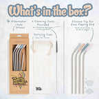 Premium Reusable Stainless Steel Drinking Straws With Silicone Tips + Patented Straw Cleaners and Carrying Case - 9” Long Metal With Curved Bend for 20/30/32oz Tumblers - Natural Colors
