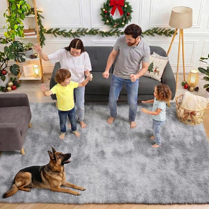 6x9 Area Rugs for Living Room, Large Tie-Dyed Light Grey Fluffy Shag Rug for - Image 4