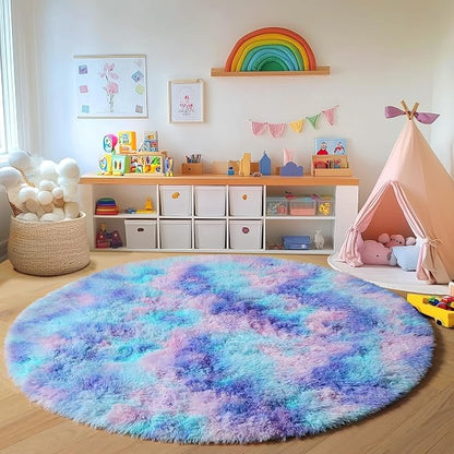Rainbow Round Area Rugs 5ft, Soft Bedroom Circle Rug Mats - Image 3