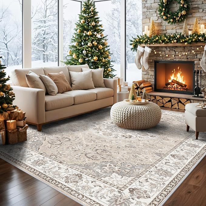 8x10 Living Room Rug for Family- Washable Oriental Stain Resistant Rugs for - Image 4