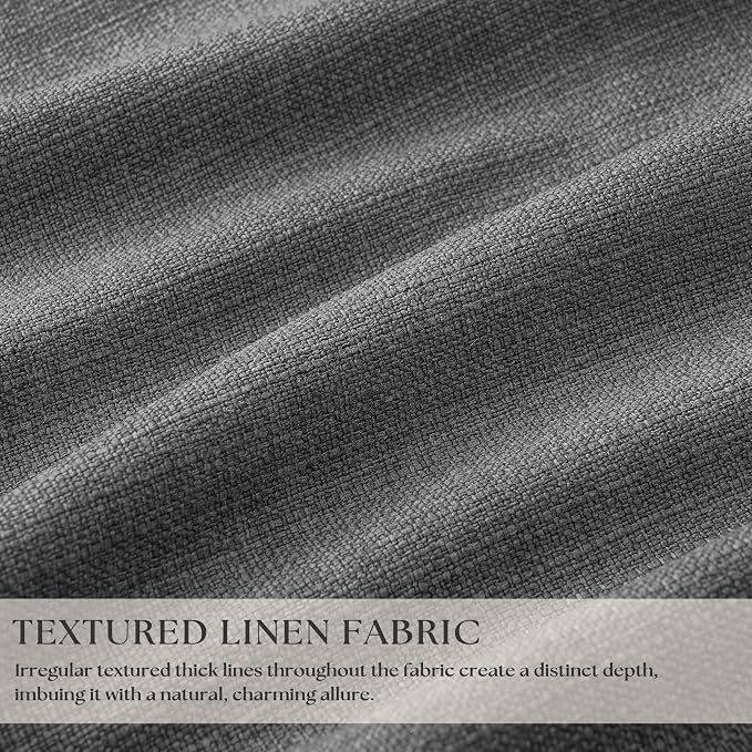 Charcoal Grey Pleated Thick Linen Blackout Curtains 120 Inches Long - Image 3