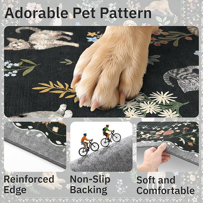 Soalmost 2x3 Dog Rugs for Entryway, Washable Door Mat Animal Soft Rug Black | - Image 6