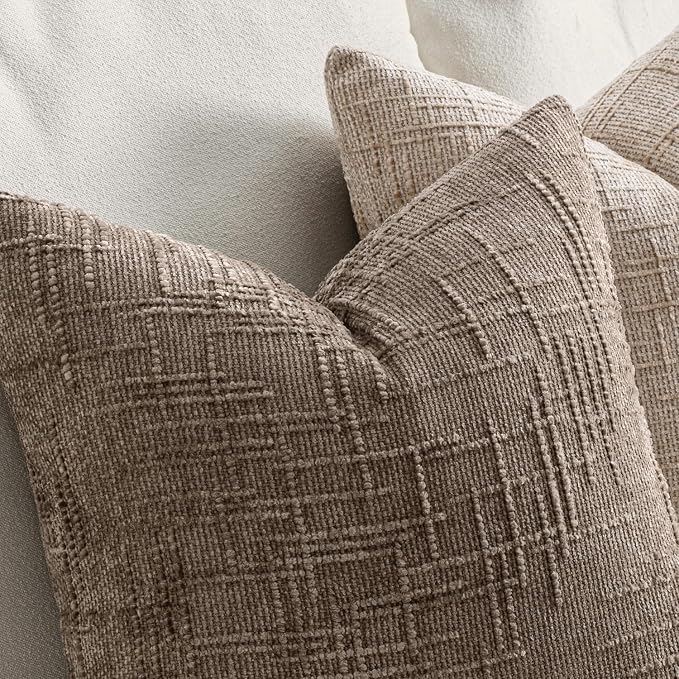 MIULEE Chenille Textured Throw Pillow Covers Taupe Grey 20x20 Set of 2 | Slubby - Image 3