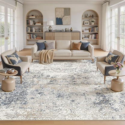 DMOYEST Square Area Rug Living Room Rugs 10x10 Washable Beige Blue Carpet | - Image 2