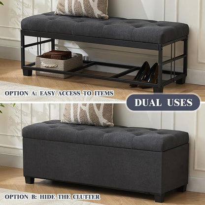 Mangodan 43 Inch Linen Storage Ottoman Bench, Foot Rest - Image 4