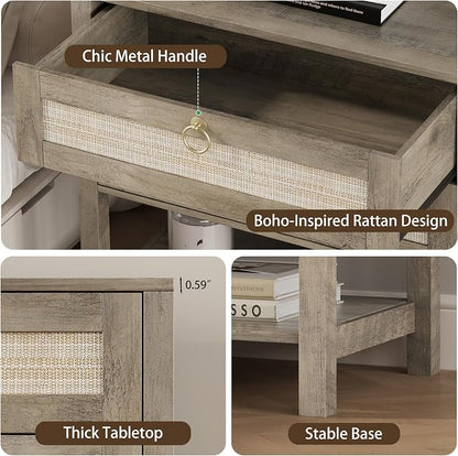 Xixini Nightstand Set of 2, Rattan Boho Bedside Table - Image 5