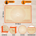 Silicone Pastry Mat 34x26 Inch - Nonstick Baking Mat Perfect for Dough, Pastry, Pie Crust, Fondant, Pasta/Pizza, Kitchen Counter