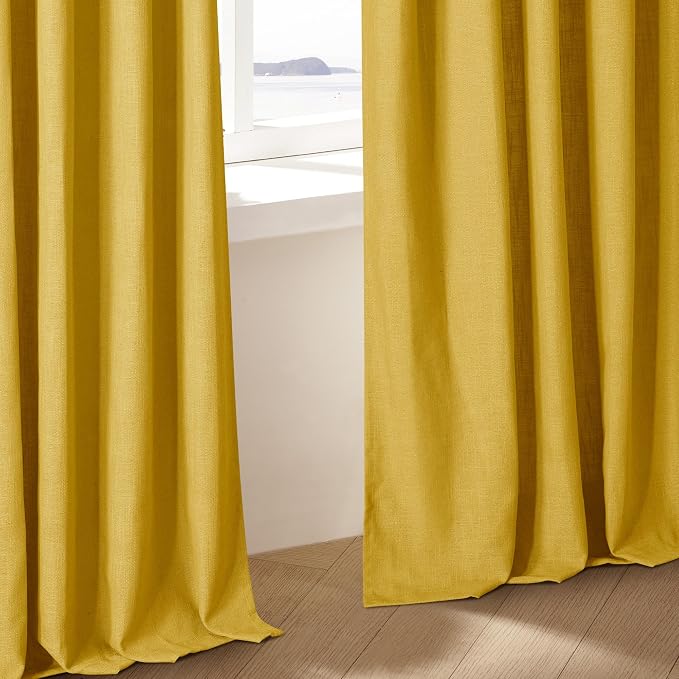 Mustard Yellow 80 Inch Pinch Pleated Linen Light Filtering Curtains 2 Panels - Image 9