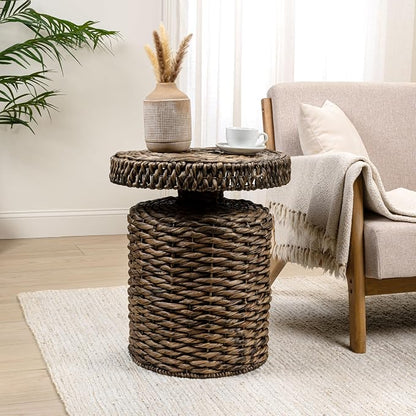 JONATHAN Y Marisol 24" Round Brown Woven Water Hyacinth Side Table - Image 2