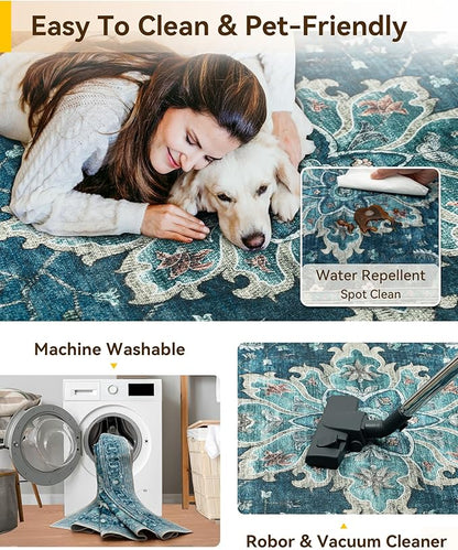 RELEANY Washable Area Rug, Runner 3'x10', Teal | Non-Slip, Water Repellent - Image 4