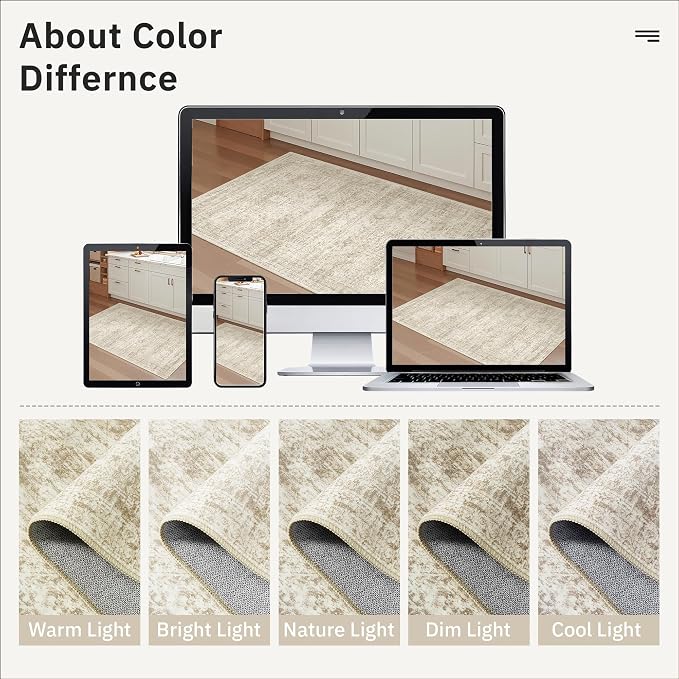 Soalmost 9x12 Area Rugs for Living Room Washable Rug Non-Slip Beige | Large - Image 7