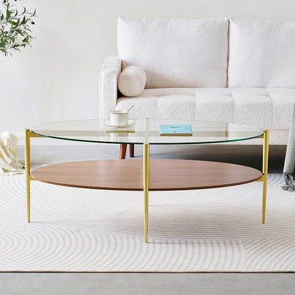 LumFurn Oval Glass Coffee Table, Mid-Century Modern Design, L43 x W22 x H17 inch - Image 5