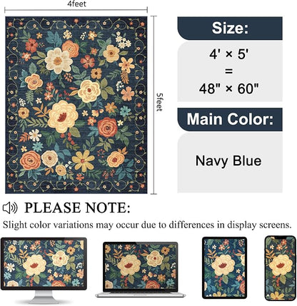 DUKINO 4x5 Area Rug for Entryway, Floral Washable Rug Non Slip, Lightweight - Image 2
