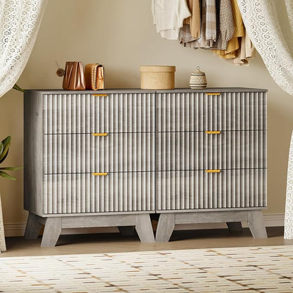 BORNOON Fluted 3 Drawer Dresser, 30.3" Tall Compact Modern Boho Chest of Drawers - Image 7