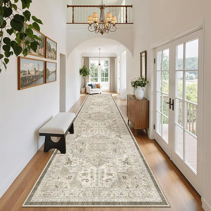 Madane Hallway Runner Rug 2'6''x14' Kitchen Runners Vintage, Ivory/Brown | Long by Madane