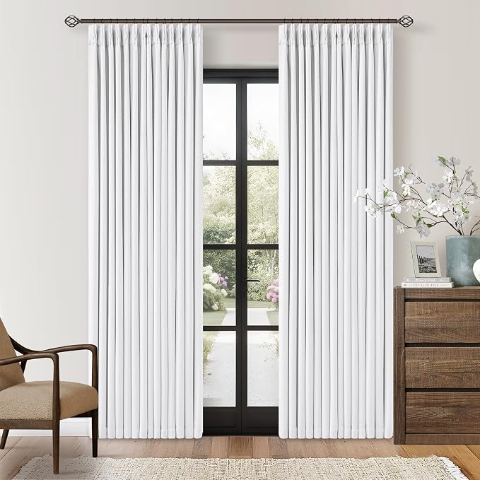 Snow White Pleated Linen 100% Blackout Curtains 84 Inches Long | Pinch Pleat by Twodrapes