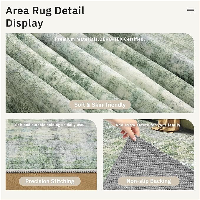 Soalmost Abstract 3x5 Rugs, Small Kitchen Entryway Area Rug Green/Ivory | - Image 6