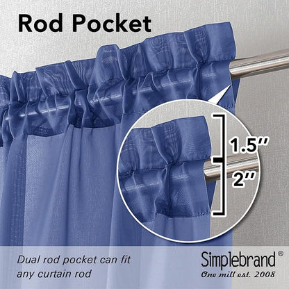 Simplebrand Royal Blue Sheer Curtains 96 Inches Long 2 Panels, Light Filtering - Image 2