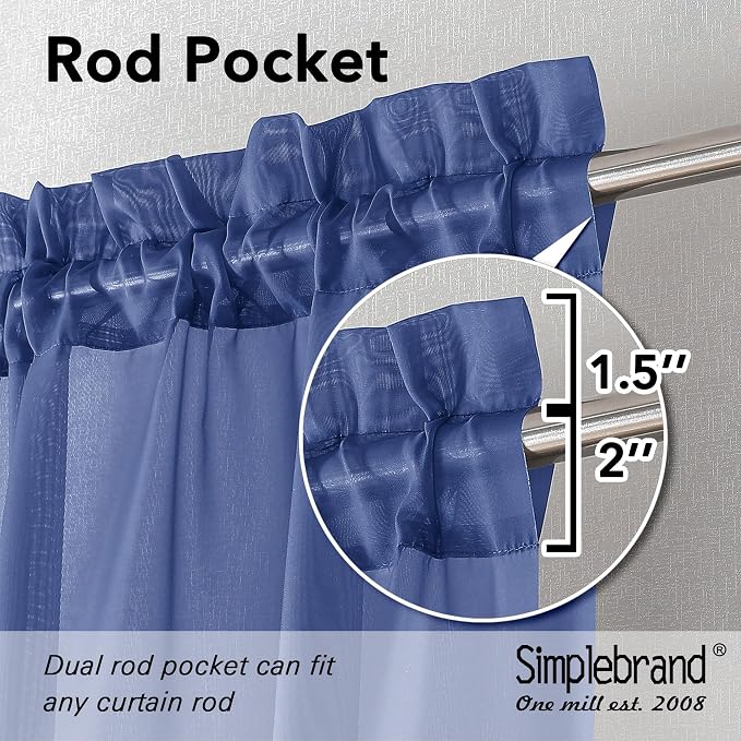 Simplebrand Royal Blue Sheer Curtains 84 Inches Long 2 Panels, Light Filtering - Image 5
