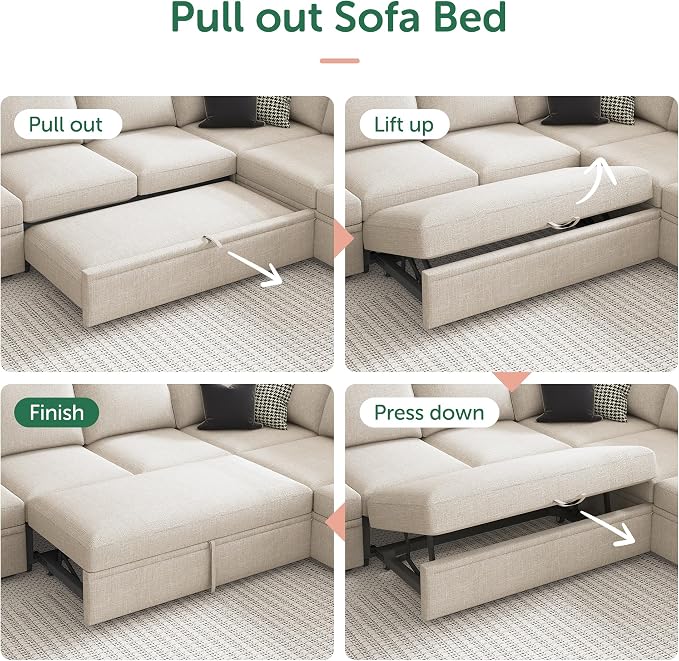 HONBAY Modular Sectional Sleeper Sofa Bed, Sectional Couch - Image 6