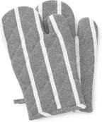 Encasa XO Long 12"x7" Oven Microwave Hand Gloves Mitts (2 pc Set) for Kitchen Cooking & Baking - Heat Resistant, Thick & Safe, Protection of Hands from Hot Utensils - Roma Grey Stripes