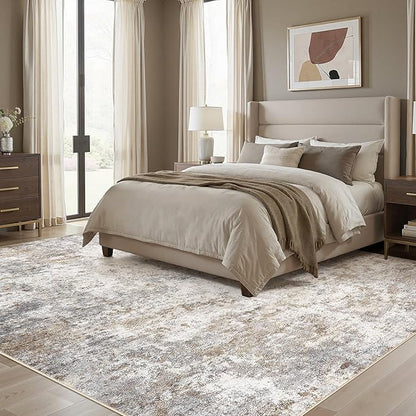 UERMEI 12x14 Area Rug Living Room Rugs Extra Large Brown Grey Carpet | Washable - Image 3