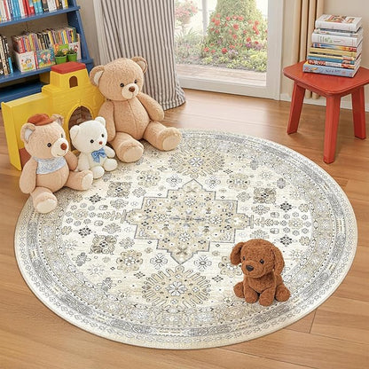 Round Rug 5ft, Circle Rug for Dining Room Table, Dining Room, Nursery Room by Zesthome