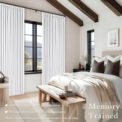 Snow White Pleated Linen 100% Blackout Curtains 120 Inches Long | Pinch Pleat - Image 4