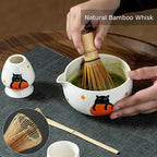 Matcha Set -Cute Cat Matcha Bowl Set with Whisk, Scoop, Whisk Holder & 2 Cups | 6 Pcs Authentic Matcha Tea Ceremony Kit | Great Gift for Tea Lovers