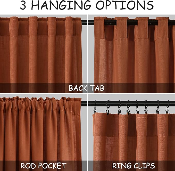 Extra Long Curtains 120 inch Length 2 Panels Back Tab Terracotta Curtains - Image 3
