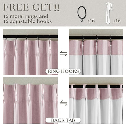 Light Pink 100% Black Out Pinch Pleat Linen 108 Inch Curtains | Black Out - Image 6